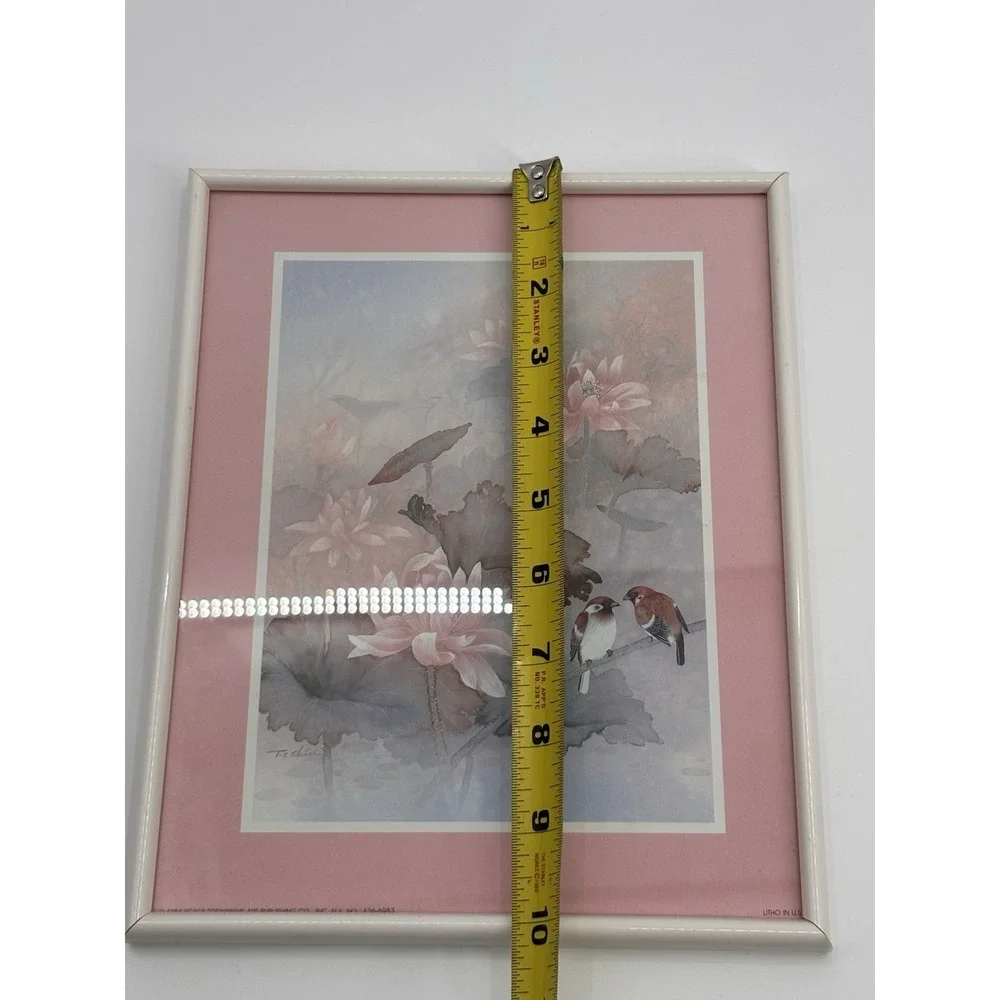 Vintage 1984 Litho T. C. CHIU Bird/Lotus Flower Artwork - Picture 4 of 5